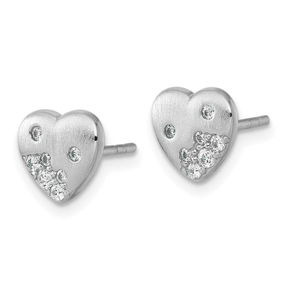 Sterlingsilber Rhodiniert Gebürstet Zirkonia Herz Ohrstecker