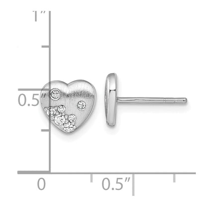 Sterlingsilber Rhodiniert Gebürstet Zirkonia Herz Ohrstecker