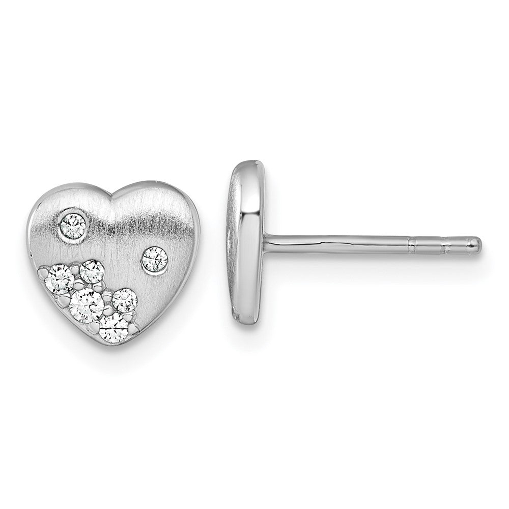 Sterlingsilber Rhodiniert Gebürstet Zirkonia Herz Ohrstecker