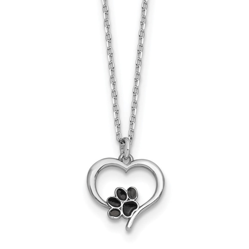Sterlingsilber Rhod-plat Herz Emaille Paw Druck 16 Zoll mit 1.5 Zoll Verlängerung Halskette