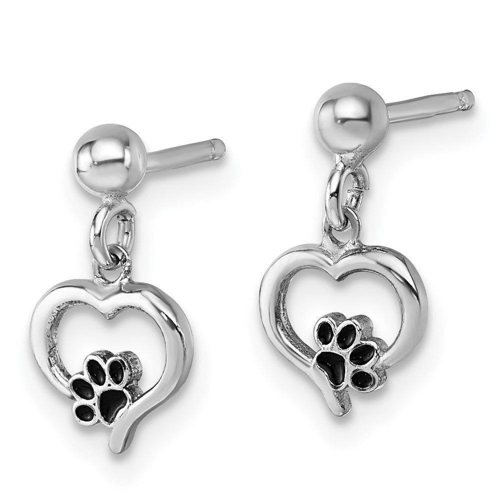 Sterlingsilber Rhodium-plat Herz Emaille Paw Druck Stecker Ohrhänger