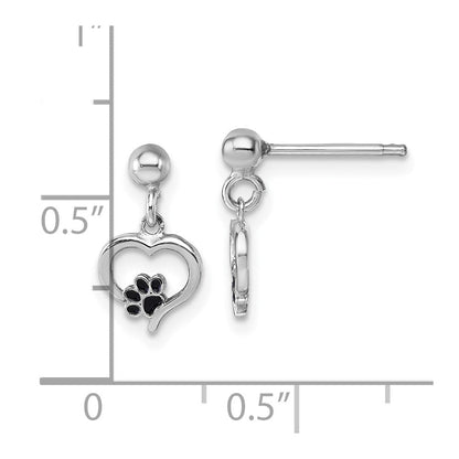 Sterlingsilber Rhodium-plat Herz Emaille Paw Druck Stecker Ohrhänger