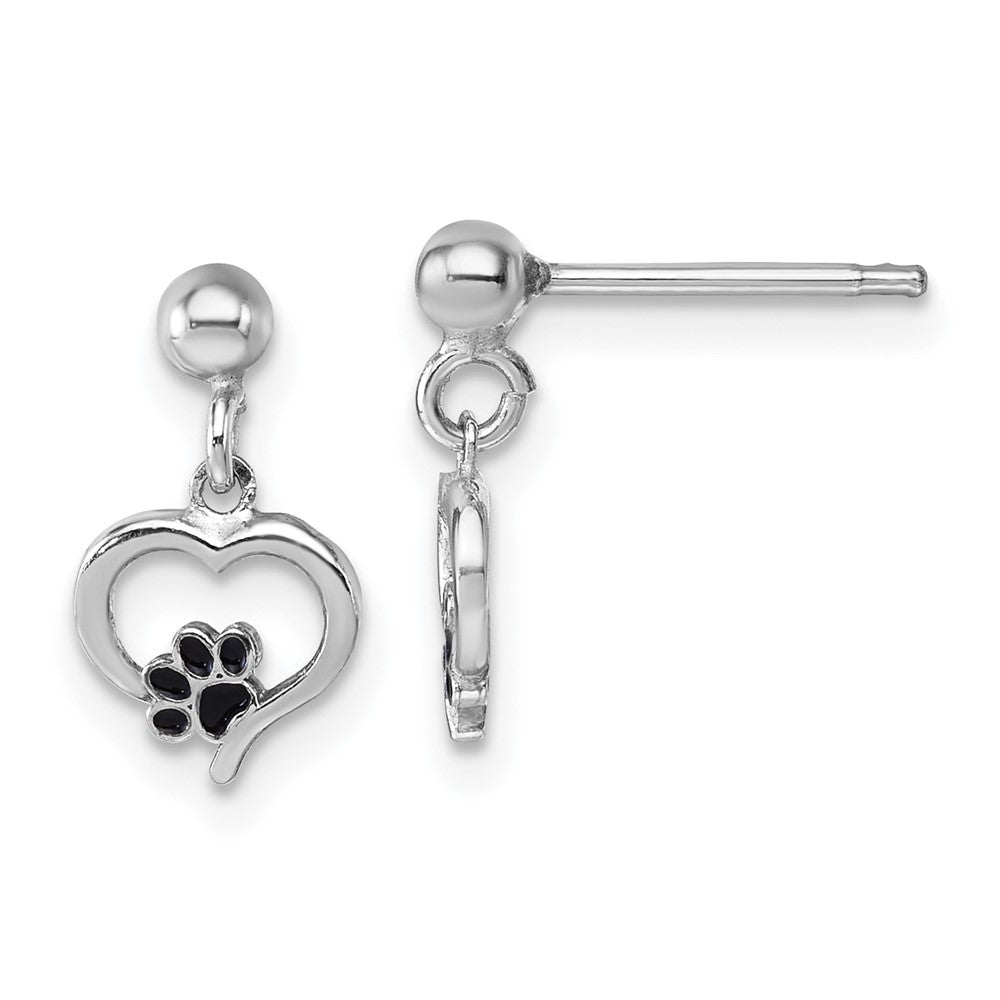 Sterlingsilber Rhodium-plat Herz Emaille Paw Druck Stecker Ohrhänger