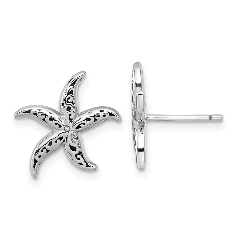 Sterlingsilber Rhodiniert Poliert/oxidized Filigran Seestern Ohrstecker