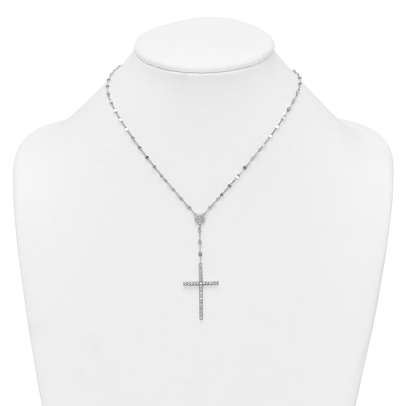 Sterlingsilber Rhodiniert Poliert Zirkonia Kreuz 16 Zoll mit 2 Zoll Verlängerung Halskette