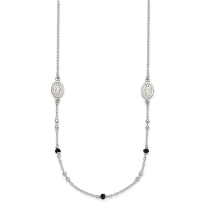 Sterlingsilber Strukturiert Schwarz Glas Perlen Wundertätig Medaille Halskette