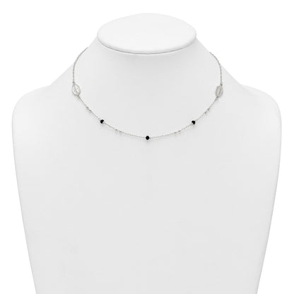 Sterlingsilber Strukturiert Schwarz Glas Perlen Wundertätig Medaille Halskette