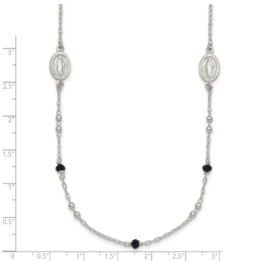 Sterlingsilber Strukturiert Schwarz Glas Perlen Wundertätig Medaille Halskette