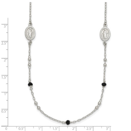 Sterlingsilber Strukturiert Schwarz Glas Perlen Wundertätig Medaille Halskette