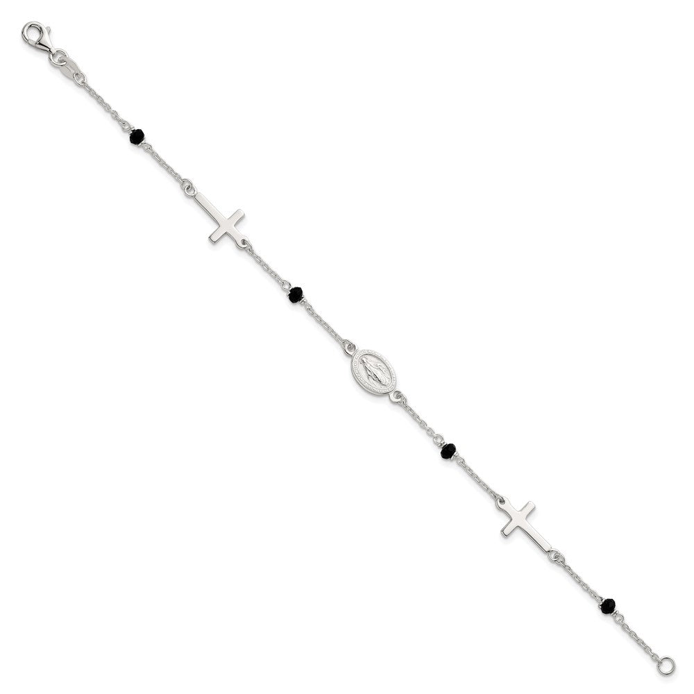Sterlingsilber Schwarz Glas Perlen Rosenkranz Themed Armband