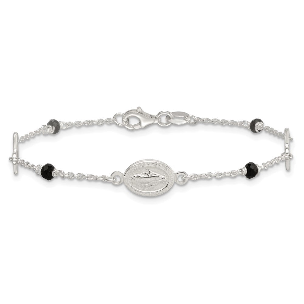 Sterlingsilber Schwarz Glas Perlen Rosenkranz Themed Armband