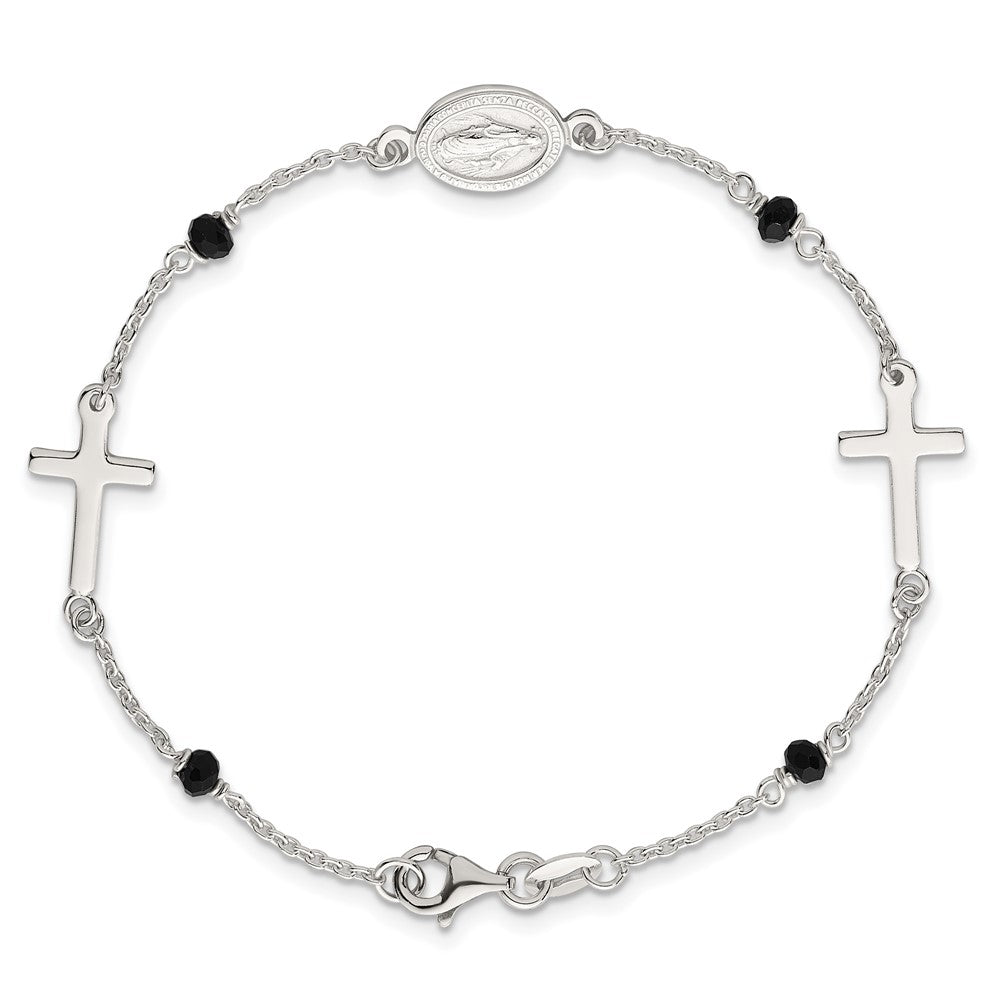 Sterlingsilber Schwarz Glas Perlen Rosenkranz Themed Armband