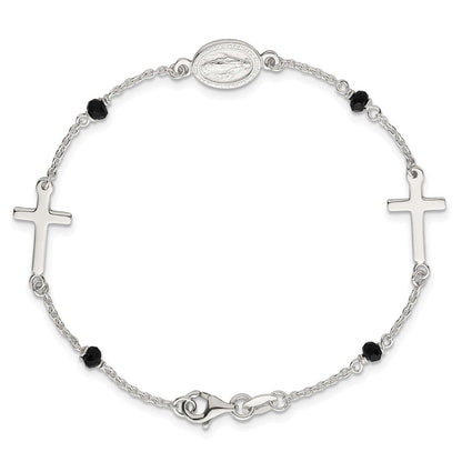 Sterlingsilber Schwarz Glas Perlen Rosenkranz Themed Armband