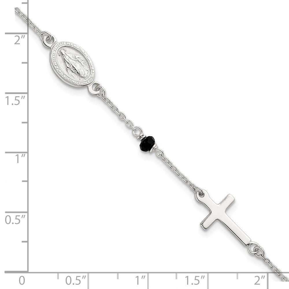 Sterlingsilber Schwarz Glas Perlen Rosenkranz Themed Armband