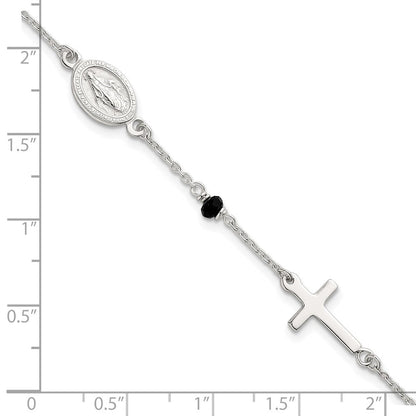 Sterlingsilber Schwarz Glas Perlen Rosenkranz Themed Armband