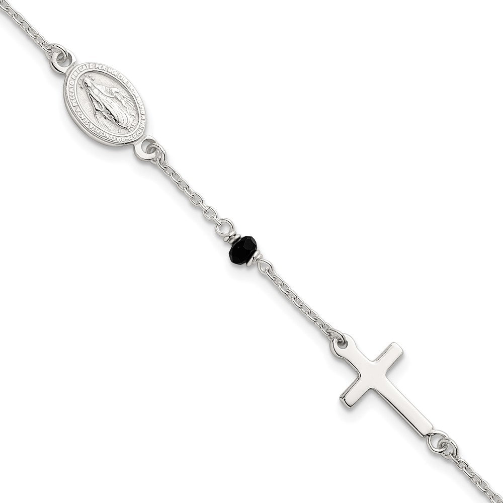 Sterlingsilber Schwarz Glas Perlen Rosenkranz Themed Armband