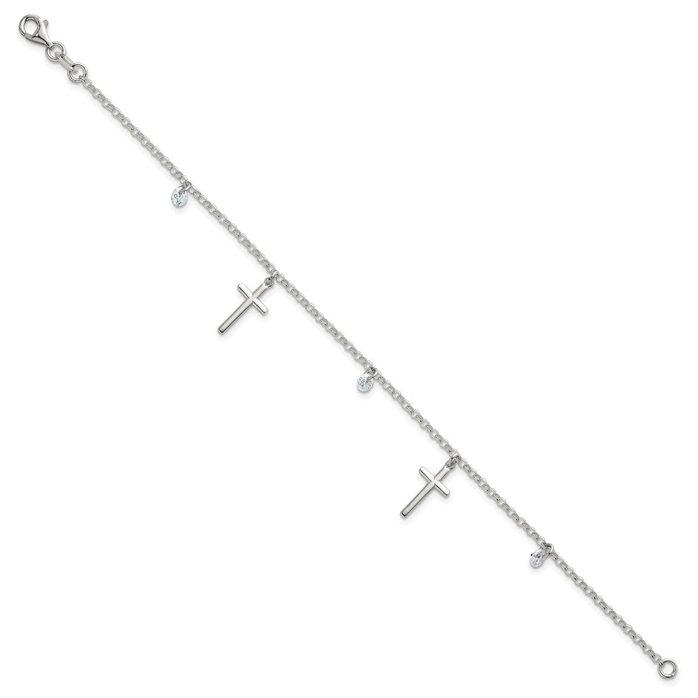 Sterlingsilber Poliert Zirkonia Kreuz Armband