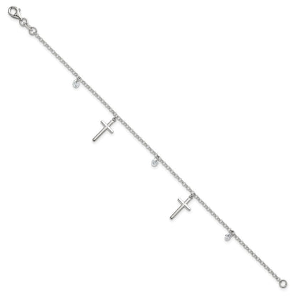 Sterlingsilber Poliert Zirkonia Kreuz Armband