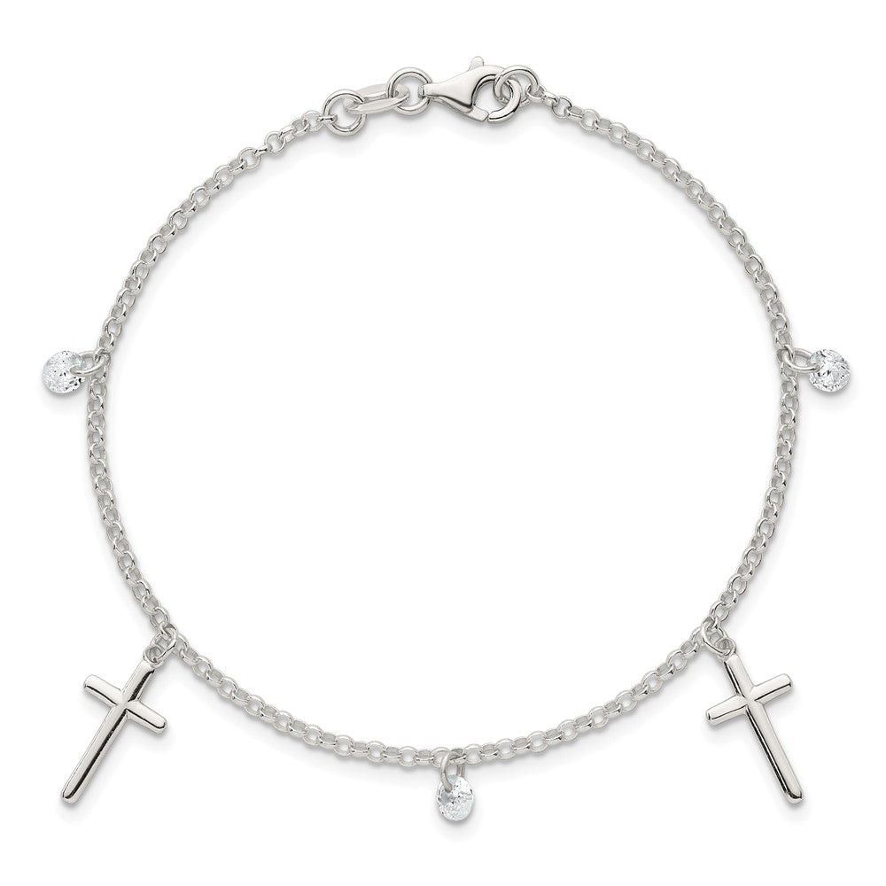 Sterlingsilber Poliert Zirkonia Kreuz Armband
