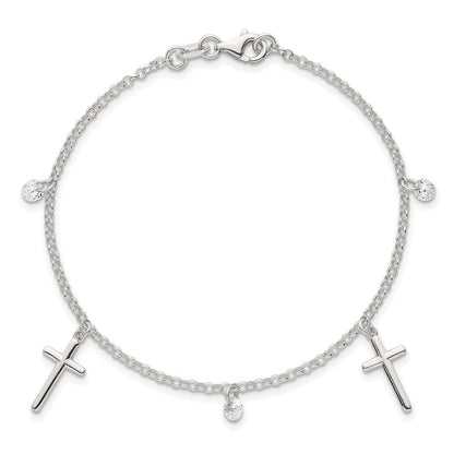Sterlingsilber Poliert Zirkonia Kreuz Armband