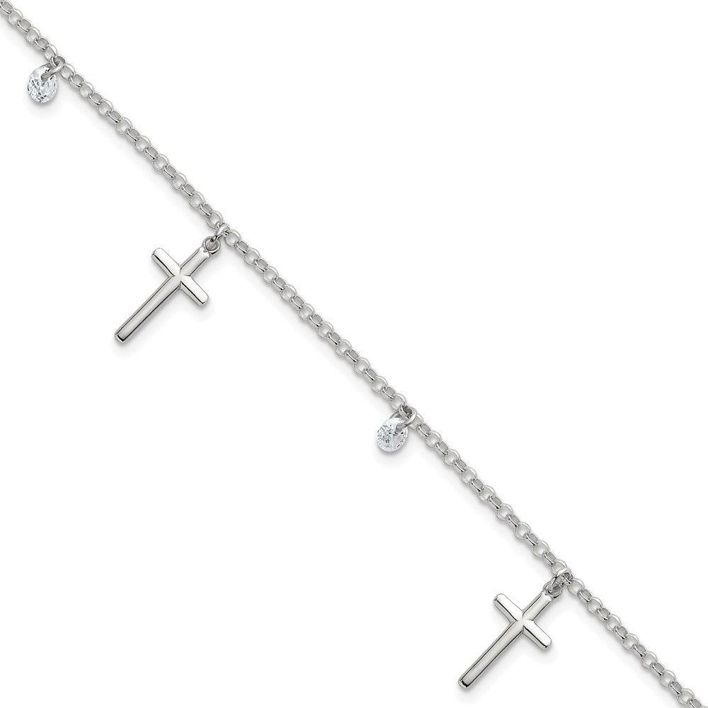 Sterlingsilber Poliert Zirkonia Kreuz Armband