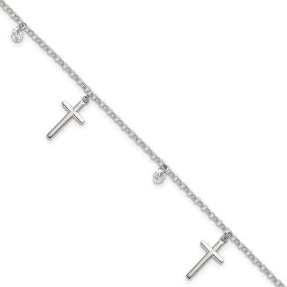 Sterlingsilber Poliert Zirkonia Kreuz Armband