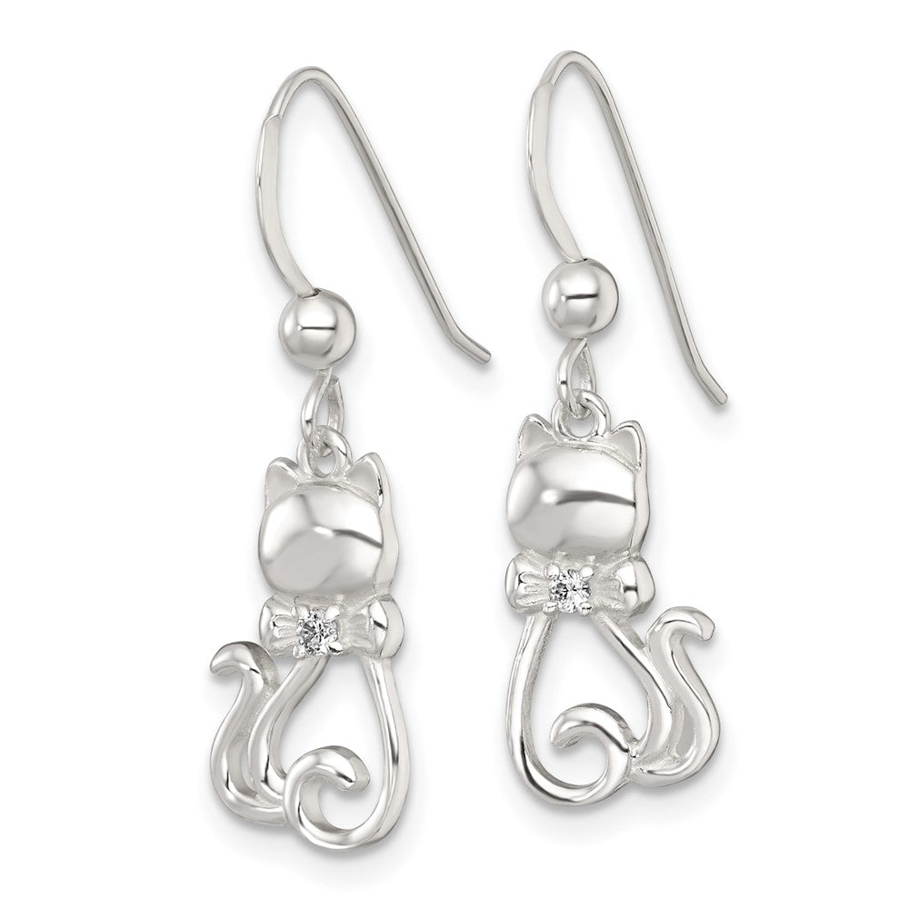 Sterlingsilber Poliert Zirkonia Katze Silhouette mit Bowtie Ohrhänger
