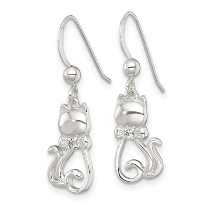 Sterlingsilber Poliert Zirkonia Katze Silhouette mit Bowtie Ohrhänger