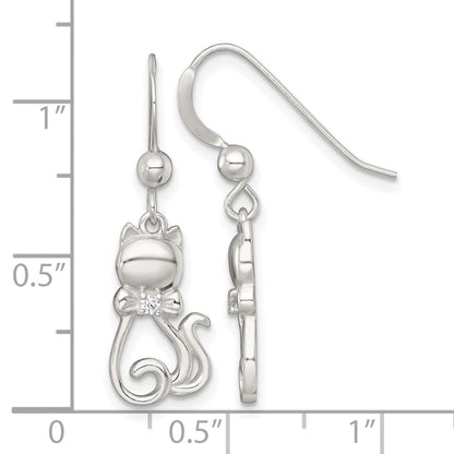 Sterlingsilber Poliert Zirkonia Katze Silhouette mit Bowtie Ohrhänger