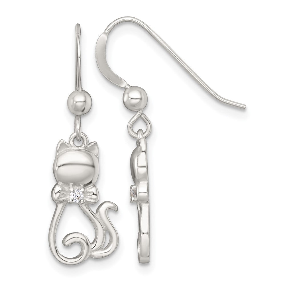Sterlingsilber Poliert Zirkonia Katze Silhouette mit Bowtie Ohrhänger