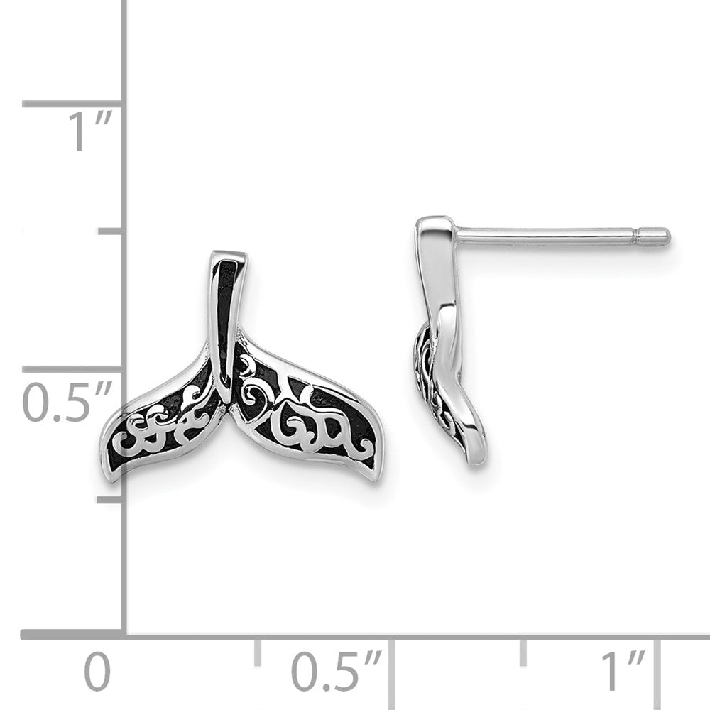 Sterlingsilber Rhodiniert Oxidiert Filigran Wal Schwanz Ohrstecker