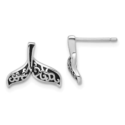 Sterlingsilber Rhodiniert Oxidiert Filigran Wal Schwanz Ohrstecker