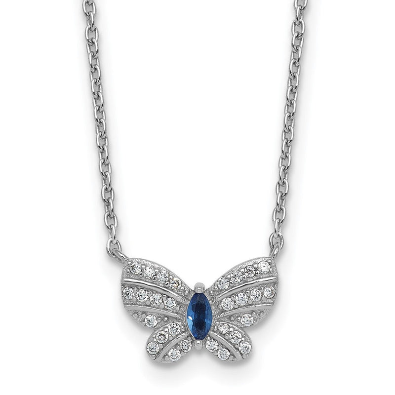 Sterlingsilber Rhodiniert Zirkonia und Glas Schmetterling 16 Zoll mit 2 Zoll Verlängerung Halskette