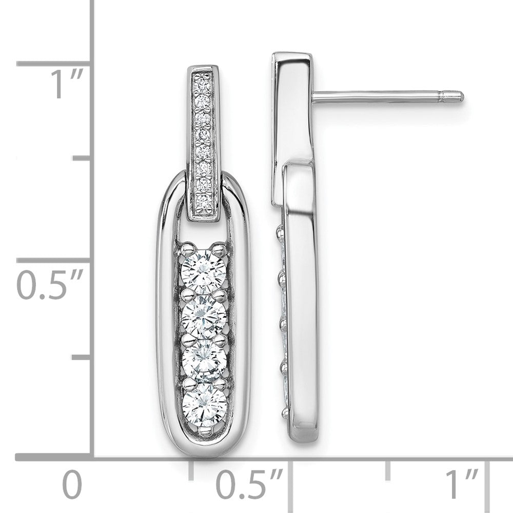 Sterlingsilber Rhodiniert Zirkonia Länglich Oval Stecker Ohrhänger