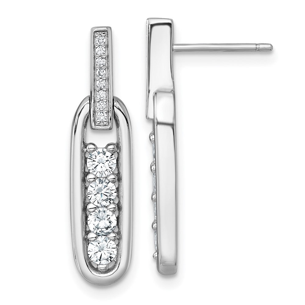 Sterlingsilber Rhodiniert Zirkonia Länglich Oval Stecker Ohrhänger