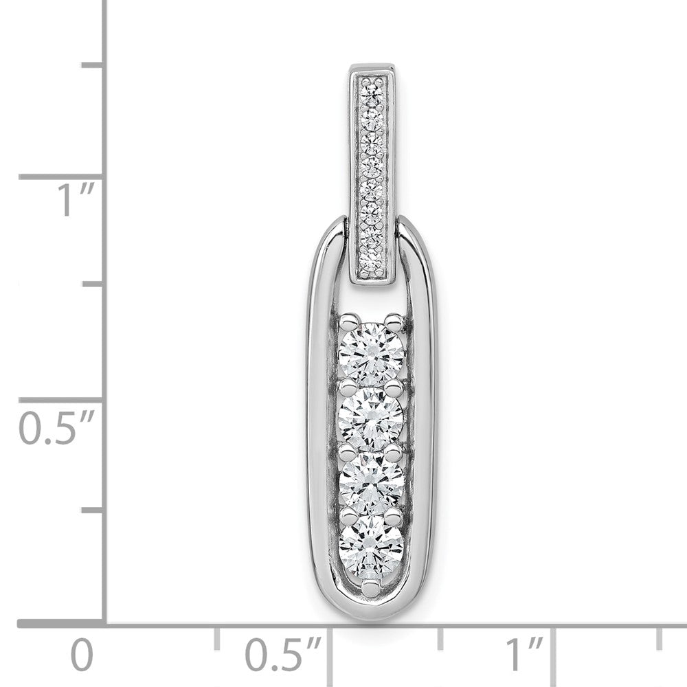 Sterlingsilber Rhodiniert Poliert Zirkonia Länglich Oval Anhänger