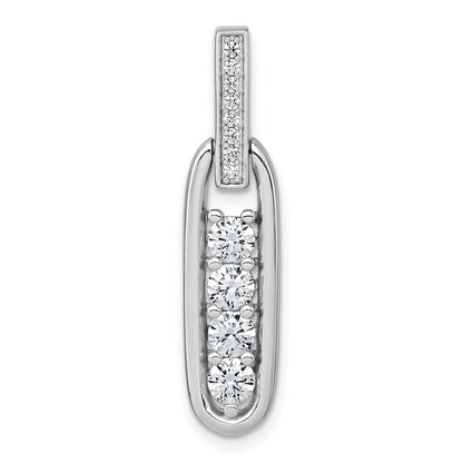 Sterlingsilber Rhodiniert Poliert Zirkonia Länglich Oval Anhänger