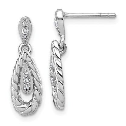 Sterlingsilber Rhodiniert Poliert Zirkonia Tropfen Hängend Ohrstecker