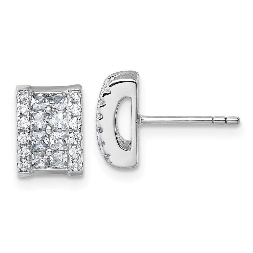 Sterlingsilber Rhodiniert Zirkonia Rechteck Ohrstecker