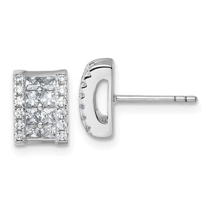 Sterlingsilber Rhodiniert Zirkonia Rechteck Ohrstecker
