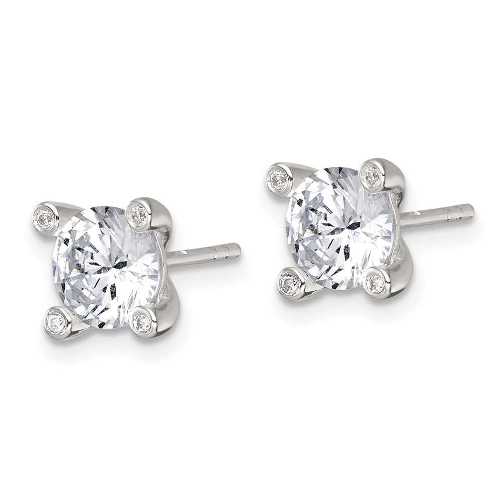 Sterlingsilber Poliert 4 Krappen Zirkonia Ohrstecker
