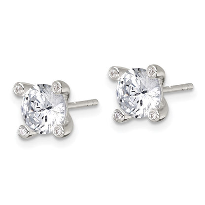 Sterlingsilber Poliert 4 Krappen Zirkonia Ohrstecker