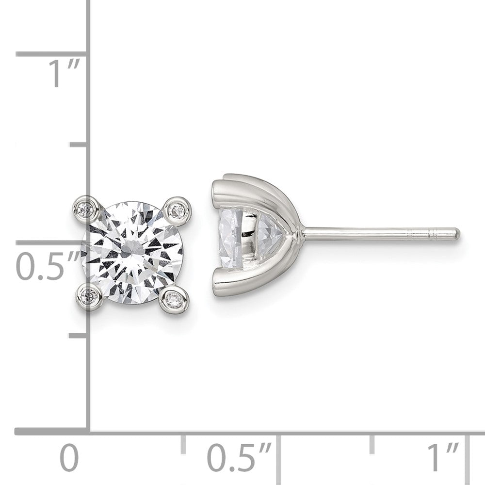 Sterlingsilber Poliert 4 Krappen Zirkonia Ohrstecker