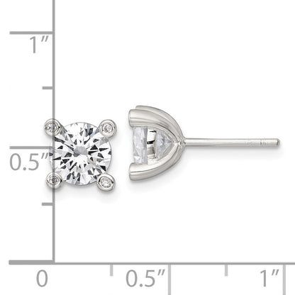 Sterlingsilber Poliert 4 Krappen Zirkonia Ohrstecker