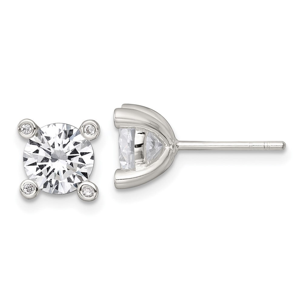 Sterlingsilber Poliert 4 Krappen Zirkonia Ohrstecker