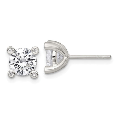 Sterlingsilber Poliert 4 Krappen Zirkonia Ohrstecker