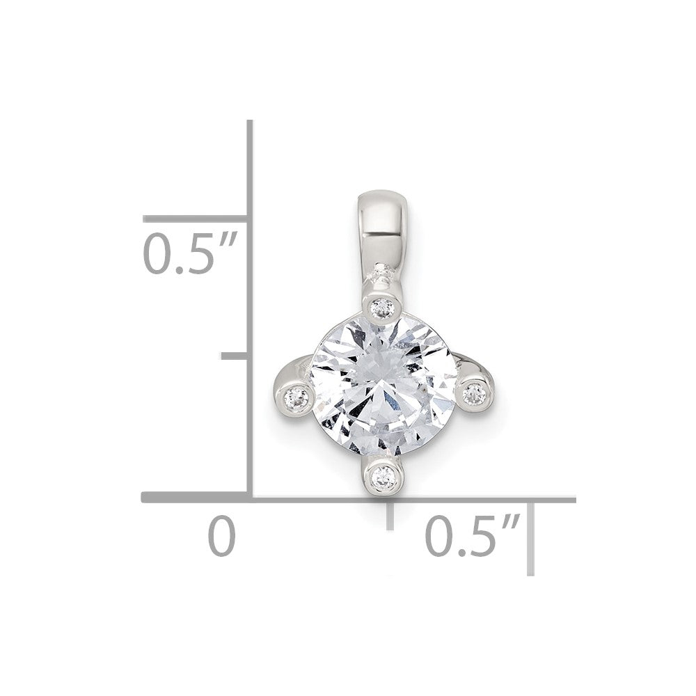 Sterlingsilber Poliert 4 Krappen Zirkonia Kette Anhänger
