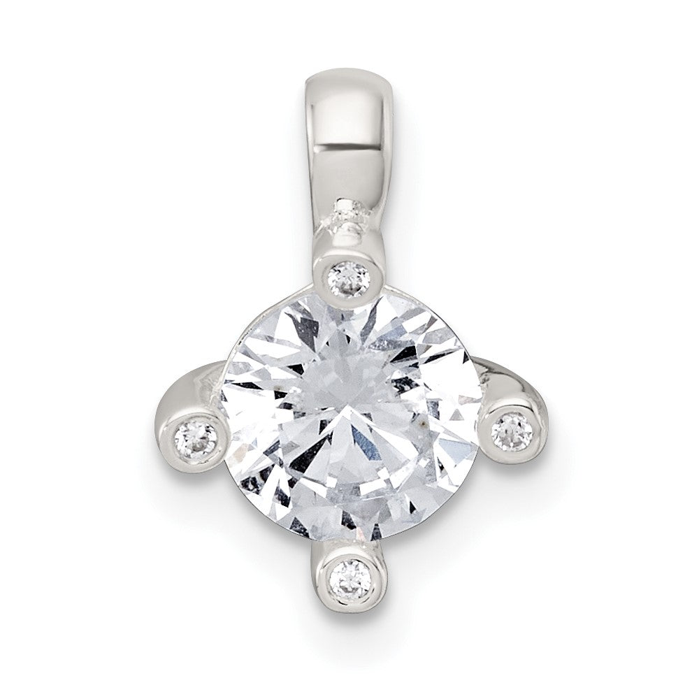 Sterlingsilber Poliert 4 Krappen Zirkonia Kette Anhänger
