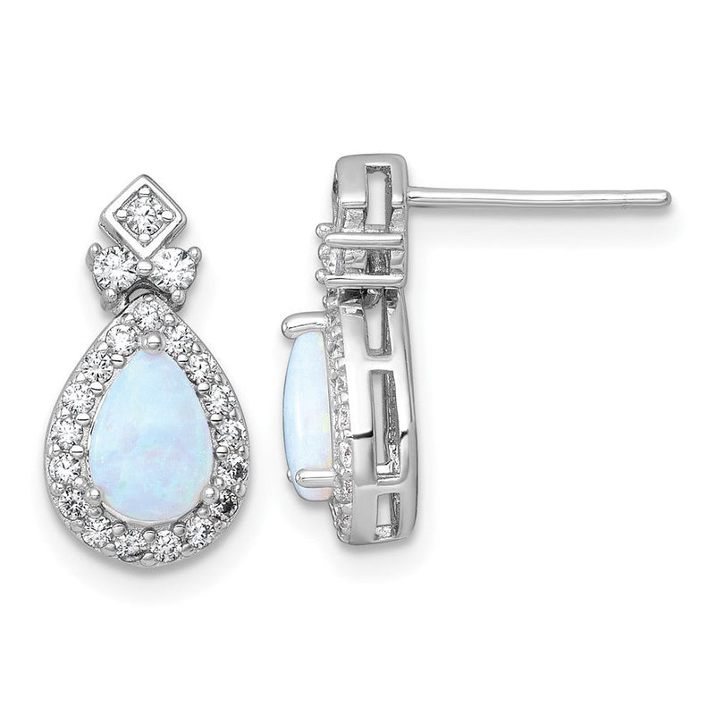 Sterlingsilber Rhodiniert Cr. Opal und Zirkonia Tropfen Stecker Ohrhänger