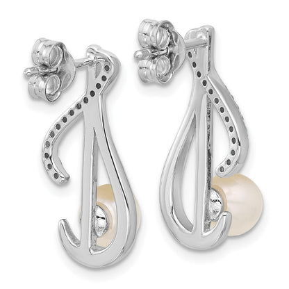 Sterlingsilber Rhodiniert Zirkonia Fwc Perle Wirbel Ohrstecker